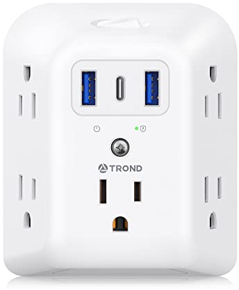 TROND Multi Plug Outlet Extender, 5 Outlet Splitter with USB Charging Ports, 1440J Surge Protector, ON/Off Switch, 3 Sided Multiple Wall Plug Adapter for Home Office College Dorm Room Essentials