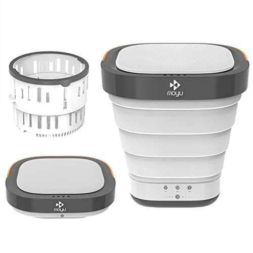 Mini lavatrice portatile pieghevole da campeggio (altezza piegata: 9.3 cm) da campeggio, viaggi, dormitori, turbo lavatrice timer regolabile a tre velocità (Gray+Essiccazione)