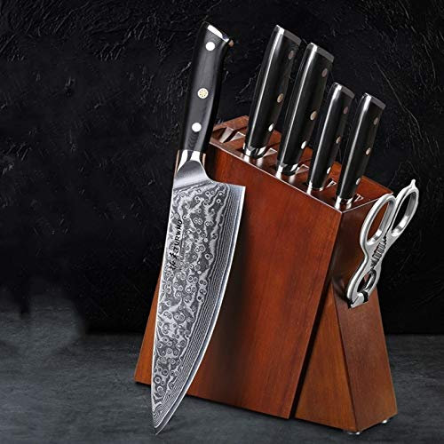 Cuchillos de cocina Conjuntos de madera de madera/cuchilla Bloque de cuchillos de acero Super Sharp Damasco (Color : Knife Set 7pcs A)