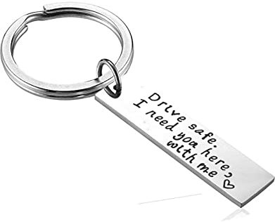 Schlüsselanhänger Silber Damen, Schlüsselanhänger Fahr Vorsichtig Gravur Drive Safe I Need You Here with Me Edelstahl für Frauen Männer Freundin