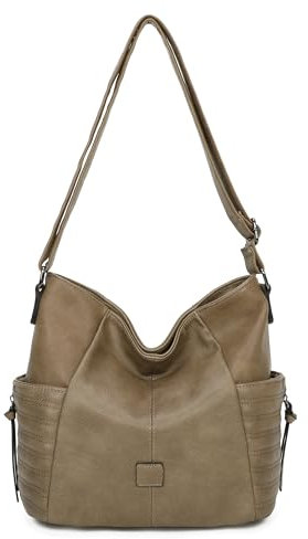 OBC Damen Tasche Shopper Schultertasche Umhängetasche Crossbody Henkeltasche Crossover Beuteltasche Handtasche Hobo Bag Reise Kunst-Leder Taupe