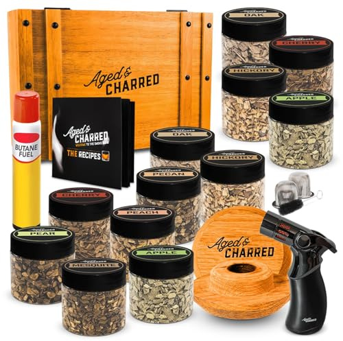 Premium Whiskey Smoker Kit & Fruit Wood Chips – Cocktail Smoking Set with Old Fashioned Syrup & 12 Variety Woodchips Flavors