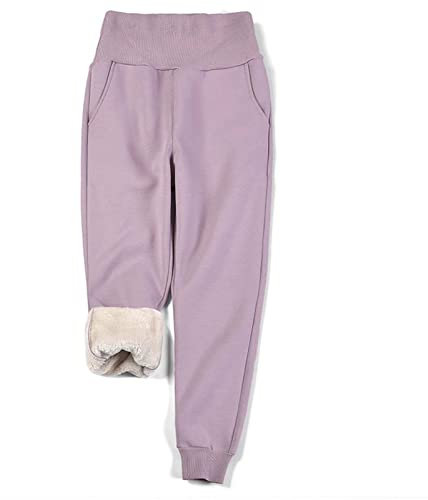 YILIN Damen Winter Warm Sherpa Gefütterte Sportliche Jogginghose Warme Jogger Fleecehose Mit Taschen Leggings (Color : Pink, Size : XL)