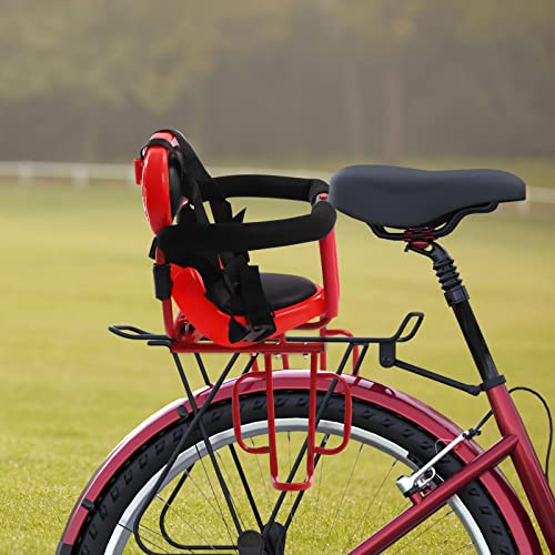 KenSyuInt Fahrradsitz Hinten Kinderfahrradsitz Fahrrad-Rücksitz für Kinder Sicherheitsitz Fahrradrücksitz Halterun mit Sicherheitsgurt U-förmige Geländer Fußstützenhalterungen (Rot)
