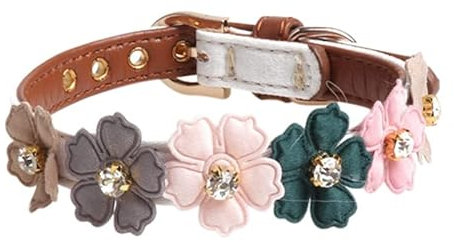 FNSK Hund Blume Halsband Nette Glänzende Diamanten Leder Hunde Halsketten Haustier Einstellbare Halsbänder Für Kleine Mittlere Hunde Chihuahua (Color : White, Size : Length 34CM)