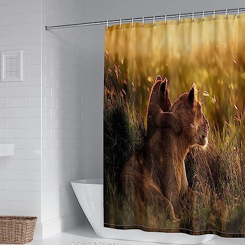 Whoiy Shower Curtains Brown, Duschrollo Um Die Ecke 150X180cm Polyester Duschvorhänge Prärielöwe für Badezimmer Badewanne