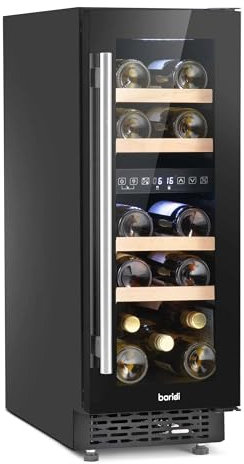 Baridi 17 Bottle Dual Zone Slim Built-In 30cm Wine Cooler, Touch Screen Controls, Wooden Shelves, LED, Black - DH204