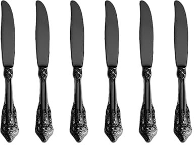 WuLun schwarz Besteck-Set Barock, Antik Look, aus 18/10 Edelstahl Spiegelpolierte, ideal für Haus, Küche, Restaurant, Hochzeit, Partys, Nachmittagstee, Buttermesser 6-teiliges, Länge 17cm