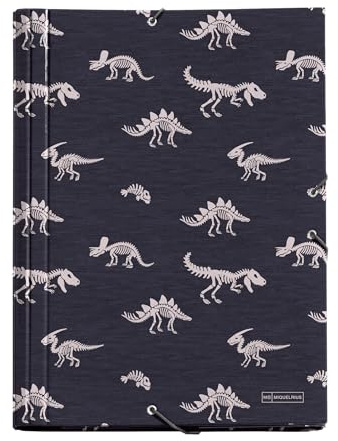 Miquelrius - Ordner mit Klappen A4, 250 x 340 x 20 mm, fester Karton, Gummizugverschluss, Kollektion T-Rex