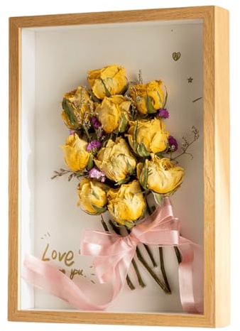 marysgift A4 Photo Frame Picture Frames 3D Shadow Box Deep Box Frames 21cm x 30cm Tabletop Wooden Memory Box Display Keepsake Box for Memorabilia Awards Bouquet Photos Crafts Tickets (Wooden,A4)