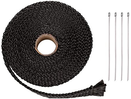 Auspuff Hitzeschutzband Rolle Fiberglas Auspuffkrümmer Krümmer Rohr Heat Wrap Tape Blacks +4 Ties Kit 5M Motorrad Heat Wrap Thermal Tape Fiberglas Hitzeschutzband (Color : Noir)