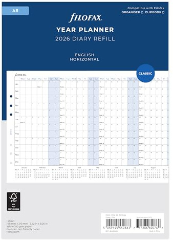 Filofax A5 english HORIZONTAL YEAR PLANNER 2026