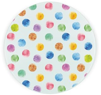 Dessous de plat rond en verre à pois multicolores - Cadeau de pendaison de crémaillère - Planche à découper texturée avec pieds antidérapants - 20 x 20 cm