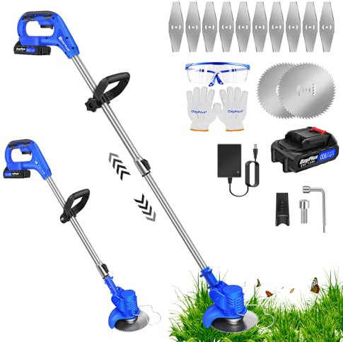 Rasenkantenschneider Akku 21V – Kantenschneider Rasen – 2-in-1 Funktion: Rasentrimmer und Kantenschneider - inkl. 2x Akkus & Ladegerät & 10x Metall Messer & 2x Kreissägeblatt & Teleskopstange