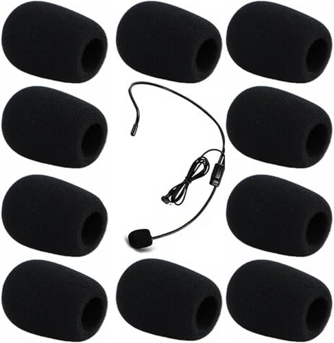 10Pcs Copertura Microfono in Spugna,Spugna Antivento Microfono, Protezioni Microfoni Cuffie, per Microfono Portatile, Per Aula,Sala Conferenze, Performance Sul Palco, Karaoke, Diametro 22mm, Nero