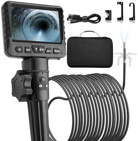 HOUTIAXDYT 8,5mm Endoscopio Articolato professionale, Telecamera Ispezione Tubi Bidirezionale a 180°, Telecamera Boroscopica Schermo IPS HD da 4,3 Pollici, Batteria da 3000mAh, Scheda TF da 32 GB (5m)