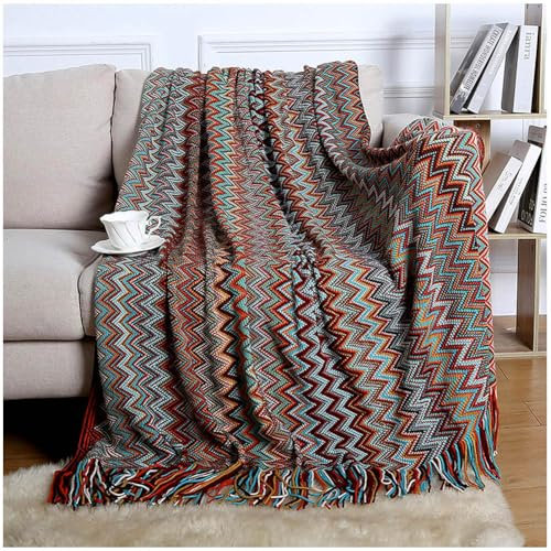 ypuxil Kuscheldecke,Boho Decke Sofadecke Mit Quaste,flauschig Weiche Strickdecke,warme Bettdecke Buntes Streifenmuster Reisedecken Für Schlafzimmer, Wohnzimmer, Büro,50x80in, Red