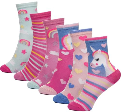 A2Z 4 Kids Chaussettes Filles Lot de 6 Motif Rayures Arc-en-Ciel Chaussettes Montantes Premium Thème Chaussettes Durables Confortables Enfants Pointure 2-3 (23-26), 3-6 (27-30), 7-10 (31-36)