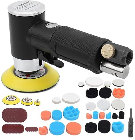 Mini Lijadora Orbital, Herramienta de Lijadora 48 Piezas Lijadora de Aire Excéntrica Encerado de Automóviles Pulido Máquina de Lijado Lijadora de Aire Lijadora Neumática Pulidora