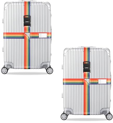 König Design 2 Stück Koffergurt - Zahlenschloss - Verstellbar und Bunt - Inklusive Namensschild - Kofferband für Flugreise - Gepäckgurt Kofferband Zubehör