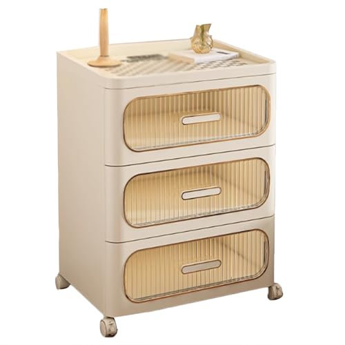 Schubladen-Kommode, Kommode Mit Stauraum, Weißer Nachttisch, Beweglich Mit Rollen, Schubladen-Kommode Mit Transparenten Türverkleidungen, Geeignet For Schlafzimmer, Wohnzimmer, Wohnung(3tier)