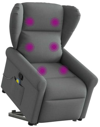 vidaXL Massagesessel mit Aufstehhilfe Dunkelgrau Stoff, Relaxsessel, Sessel mit Aufstehhilfe, Massagestuhl, Sessel, Sessel mit Massagefunktion