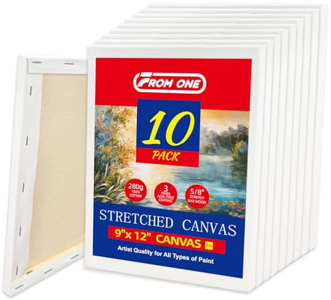 10-pack 9 x 12 sträckt duk för målning – 100 % bomull, trippelprimad och syrafri för akryl, oljor, gouache och temperament – djup 1,5 cm profil konstnärsduk för nybörjare och studenter