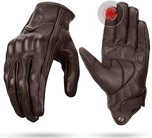KEMIMOTO Motorradhandschuhe Leder, Lederhandschuhe mit Hartschalenverstärkung, Touchscreen, Atmungsaktiv Rennhandschuhe Herren Damen, Vollfinger für Motorradfahren, Fahrradfahren