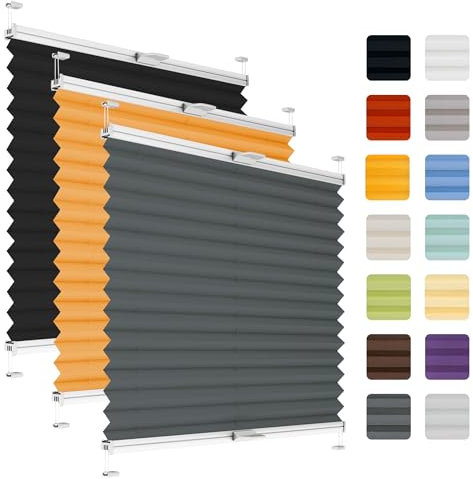 Fenster Plissee ohne Bohren zum Kleben auf Rahmen - Thermo Plisseerollo Innen - Rollo Jalousie, auf den Fensterrahmen, Faltrollo, Sichtschutz, Blickdicht, für Fenster & Tür - Grafit, 105 x 70 cm