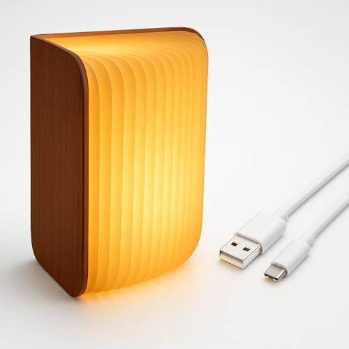 LED Wooden Book Lamp - Folding Lamp with 7 Colors & Type-C Charging | Portable Night Light, Desk Lamp, Mood Lighting for Home, Office, Bedroom, and Living Room Decor | Unique Gift | 11 * 15 * 2.5cm