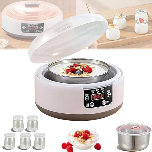 BESTXH Blanca,Includes 5 Glasses, Yogurtera, Yogurtera Completamente AutomáTica De 1,2 L, Yogurtera con Control De Temperatura Y Tiempo Ajustable, Yogurtera Digital AutomáTica, para Yogur Casero