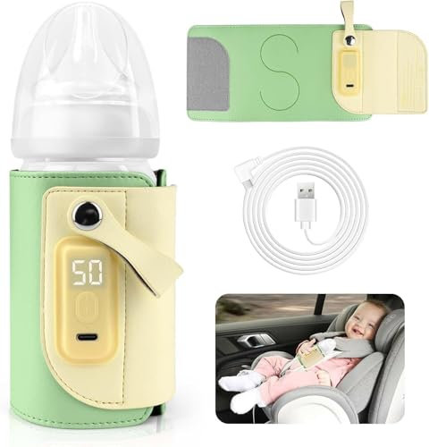 Portable Baby Bottle Warmer, USB Bottle Warmer Bag, 5 Gears Adjustable Bottle Warmer Cover with LCD Display for Milk and Baby Food