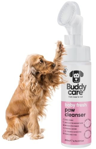 Buddycare Hundepfotenreiniger mit frischem Duft, 200 ml – kein Ausspülen, wasserloser Pfotenreiniger für Hunde – sanfte Lösung für schlammige Pfoten, geeignet für alle Rassen – bequem und einfach zu