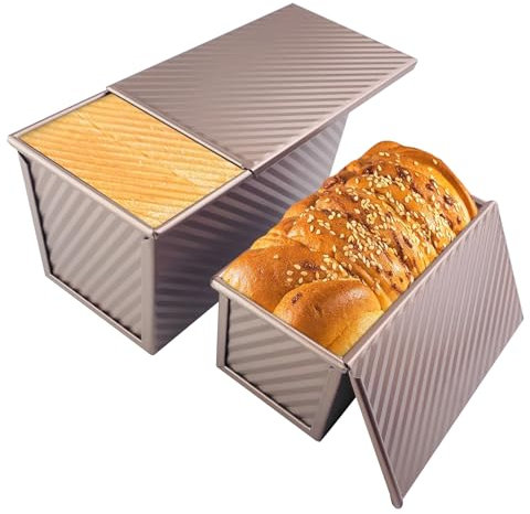 Elsrantor Set di 2 Stampo Per Pane in Cassetta, Teglia Plumcake, Stampi Antiaderenti Toast con Coperchio, Vassoio Teglie per Cuocere Pane, Perfetto per Panini e Torte Cucinare (Oro Rosa)