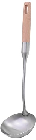 FUNNETOYU Cucharón para Servir Sopa de Acero Inoxidable con Mango de Madera Resistente y Diseño Antideslizante Adecuado para Uso en Hogar y Cantina