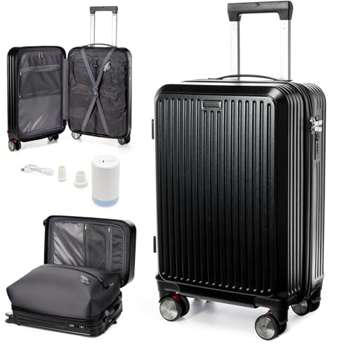 SZLX Vakuum Handgepäck Koffer 55x40x20cm für Ryanair mit Pumpe Reisekoffer für Flugzeug Handgepäck 55x40x20cm mit 4 Rädern und Zahlenschloss,Koffer Trolley Reisekoffer,Leicht Gepäckstück Set
