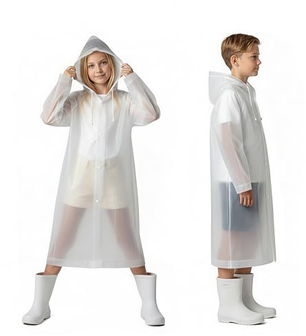 Vfrdsa 2Pack Raincoat for Kids - Thickened Reusable Waterproof Poncho (Rain Poncho Kids with Hoods & Sleeves) | 100% Rain Resistant Rain Coat for School Runs & Outdoor Play (Unisex for Boys & Girls)
