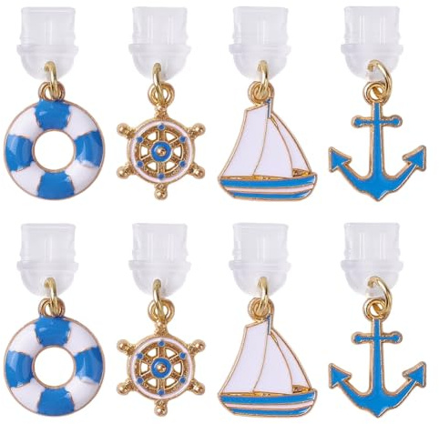 HOBBIESAY 8Pcs Nautical Theme USB C Dust Plug Charm Anchor Type C Dust Cover Rudder Type-C Charging Port Charms Mobile Phone Dusts Plug Hanger for Cellphone Tablet Earphone Charging Port