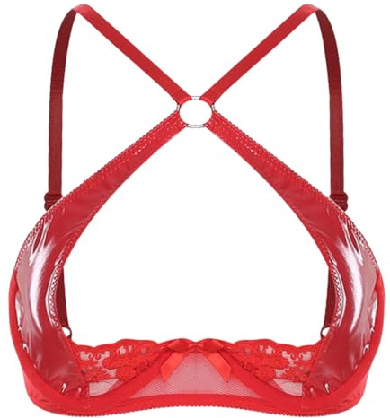 iiniim Femme Soutien Gorge Push Up Cuir Verni Bra Sein Nu Ouvert Brassière à Bretelles sous Vêtement