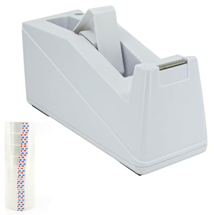 KLEBASTO Klebebandabroller für Tische inkl. 8 Rollen Klebeband | Robuster Tischabroller mit Antirutschpads | für 1 und 3-Zoll-Rollenkerne geeignet