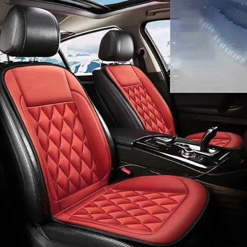 Generisch Sitzheizung Auto Autositzbezüge,Bequemes Leder-Sitzkissen,Vordersitzbezüge,Fahrzeugsitzschutz,Passend für Fahrzeuge,Autos,Limousine,LKW,SUV,Van,mit vollständiger Rückenstütze (Rot, 2Stück)