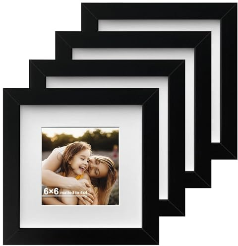Eulihent 4 Stück Bilderrahmen 15x15 cm Schwarz Fotorahmen Collage Set Holz Bilder Rahmen Holzrahmen mit Passepartout Holzbilderrahmen Wand- oder Tischaufsteller für Wohnzimmer Schlafzimmer Büros