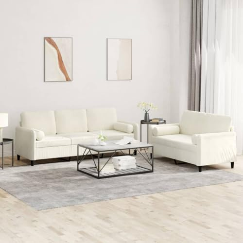 Yisssmeng 2-TLG. Sofagarnitur Creme Samt 138 x 77 x 80 cm Zweisitzer & Dreisitzer Couch mit Kissen, Modernes Design, Robustes Metallgestell, Bequeme Schlafcouch für Wohnzimmer Büro