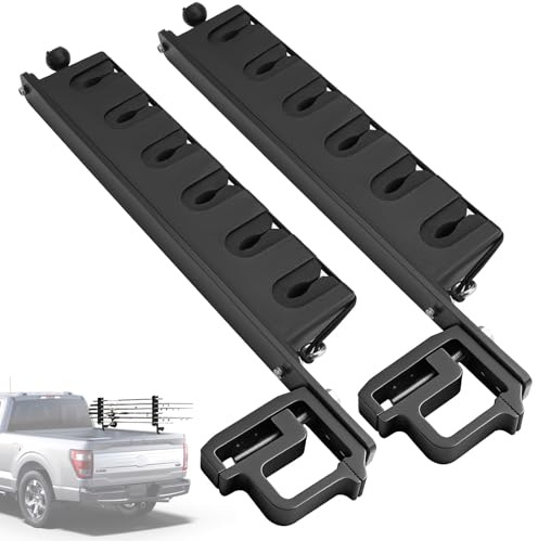 JERBOR Upgraded Truck Bed Fishing Rod Holder 6-Rod | Aluminum Mount with Secure C-Clamp, Horizontally/Vertically No-Drill Installation for Most Pickups Truck Bed & Boats