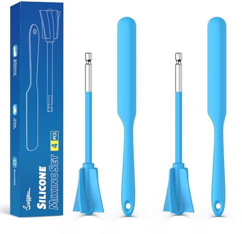 4pcs Silicone Resin Mixing Paddle + Silicone Spatula, Suzzam Reusable Paint Mixer for dril, Mixing Paddle for 1/4 Drill - Resin Stirrer for Drill Easy to Clean