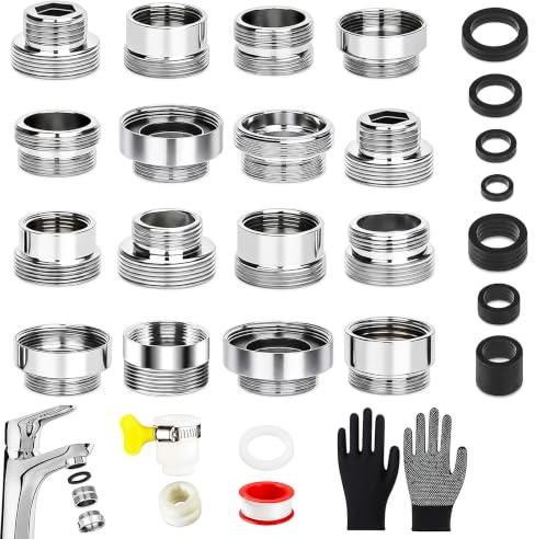 Adaptador Grifo Cocina Manguera, Adaptador para Grifo con Rosca Universal | 16 Piezas, Faucet Adapter, Adaptador de Grifo Roscado, Adaptador Grifo Ducha Jardín Roscado, con Juntas