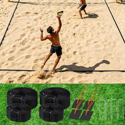 2-in-1 Beachvolleyball Linien, Spielfeldmarkierung mit Mittellinie, Tragbare Volleyball Feldlinien zum Fixieren für Sandstrand & Rasen, Beachvolleyball Platzlinien für Outdoor Sport