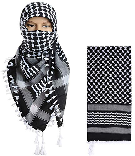 Micoop Hochwertiger Shemagh-Schal, Arabischer militärischer taktischer Wüstenschal (122 x 122 cm), Größe L, schwarz / weiß, One size