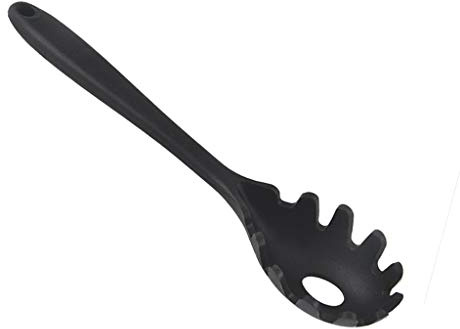 FLAMEER Silicone Pasta Fork, Spaghetti Server Tongs, Noodles Spoon, Eco Friendly and BPA Free - Black, 28.5x5.5x3.5cm