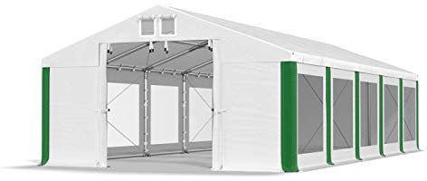 Das Company Tenda per Feste bianco-verde 5x10m Finestre Trasparenti Impermeabile 580 g/m2 PVC Costruzione Winter Plus sul Fondo e Rinforzi Tetto e dell'Ingresso tutto l'anno con cavi d'acciaio